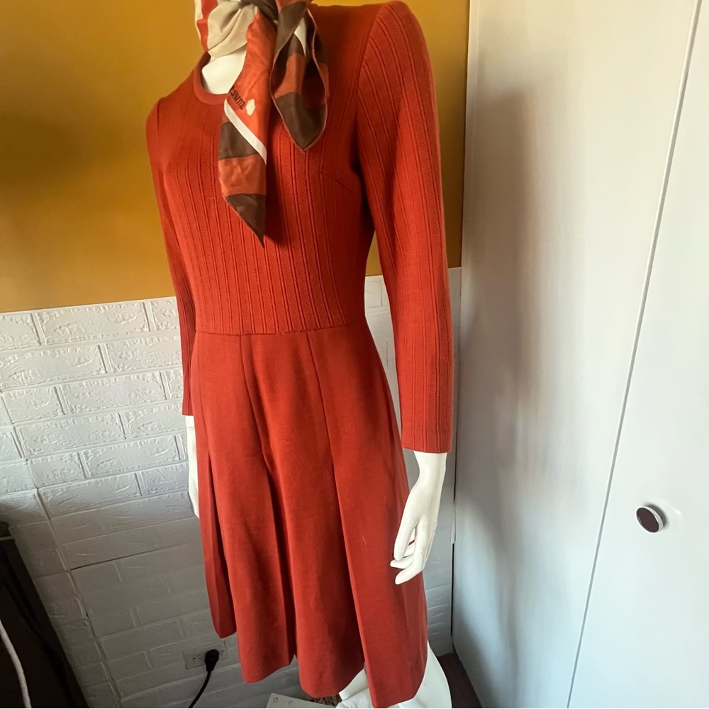 Vintage Alamor Dress Burnt Orange fit flare 1970’s fashion dress Small - Picture 12 of 12